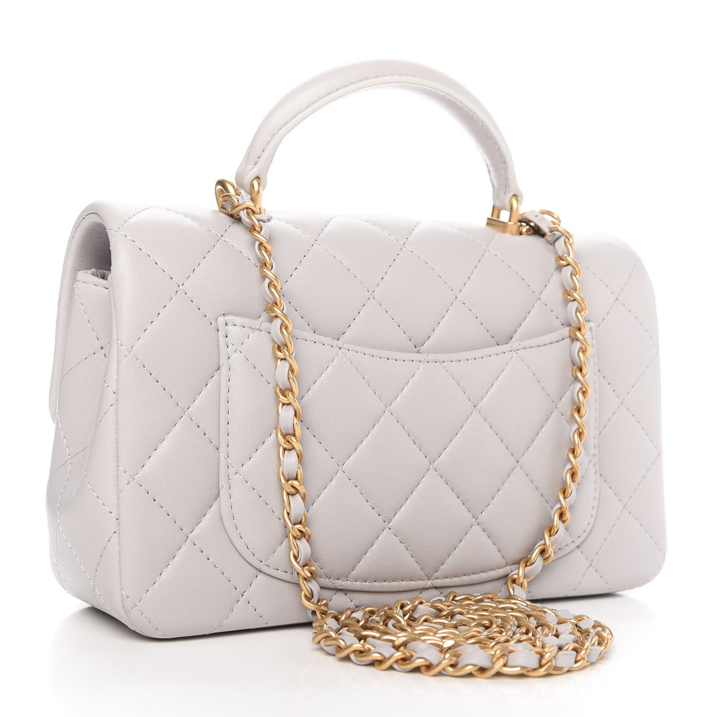Lambskin Quilted Mini Top Handle Rectangular Flap Grey