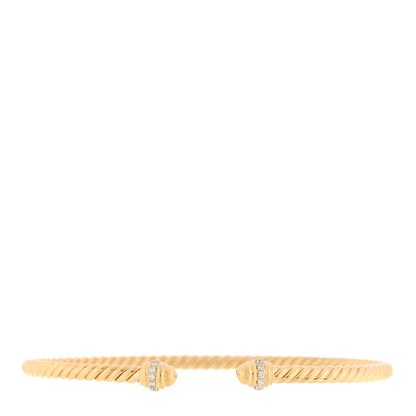 David Yurman 18K Yellow Gold Diamond 3mm Cablespira Bracelet 1 of 4