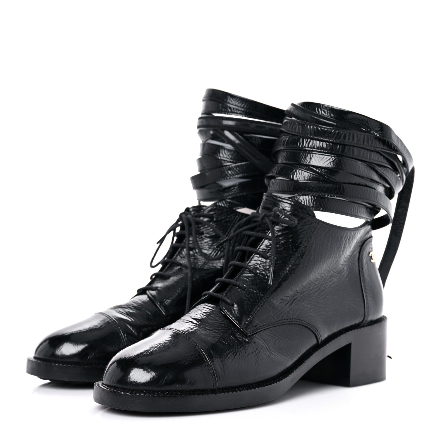 Chanel Crumpled Calfskin Lace Up Short Boots 39 Black 3 of 13