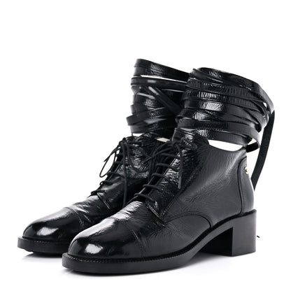 Chanel Crumpled Calfskin Lace Up Short Boots 39 Black 3 of 13