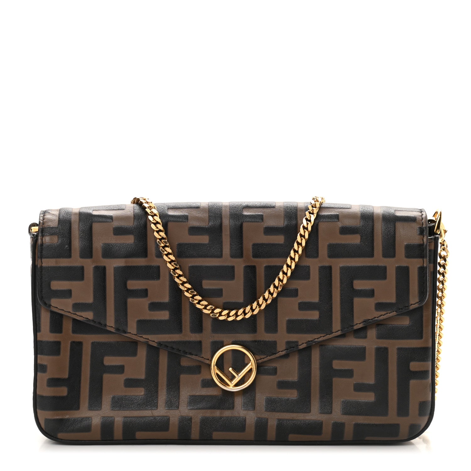 Fendi Vitello Soft F is Fendi Bi-Color FF 1974 Embossed Envelope Wallet on Chain Maya Black 1 of 11