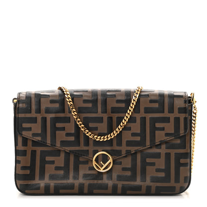 Fendi Vitello Soft F is Fendi Bi-Color FF 1974 Embossed Envelope Wallet on Chain Maya Black 1 of 11