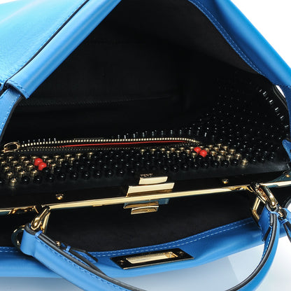 Fendi Vitello Seta Studded Monster Eyes Large Peekaboo Iconic Satchel Blue Royal Black Multicolor 6 of 8
