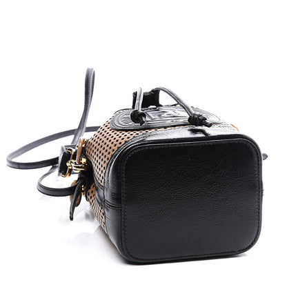 Fendi Vitello Liberty Glossy Lambskin F is Fendi Perforated Mini Mon Tresor Bucket Bag Sand Mimosa Black 3 of 10