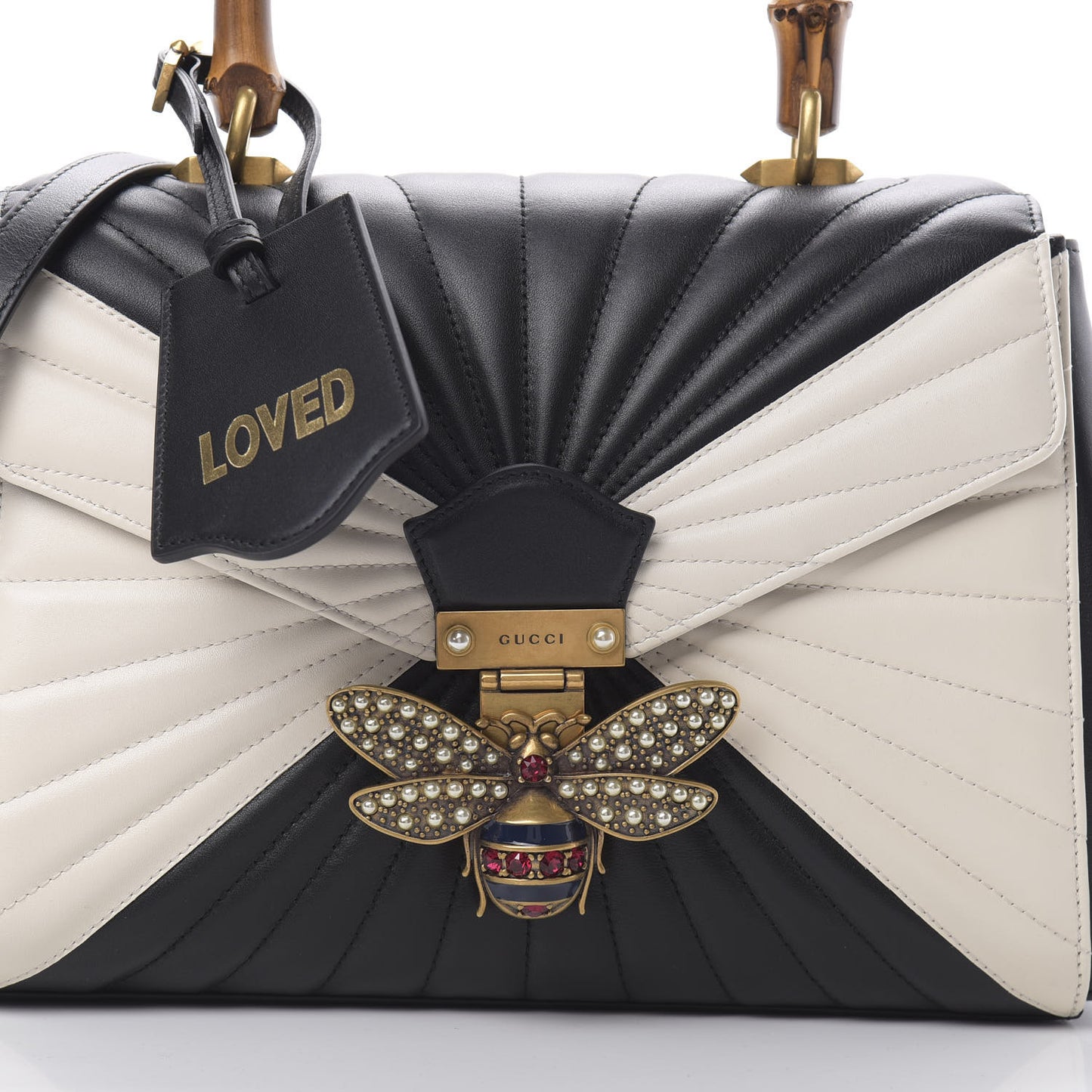 Calfskin Bamboo Trapuntata Queen Margaret Top Handle Bag Mystic White Black