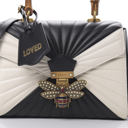 Gucci Calfskin Bamboo Trapuntata Queen Margaret Top Handle Bag Mystic White Black 8 of 10
