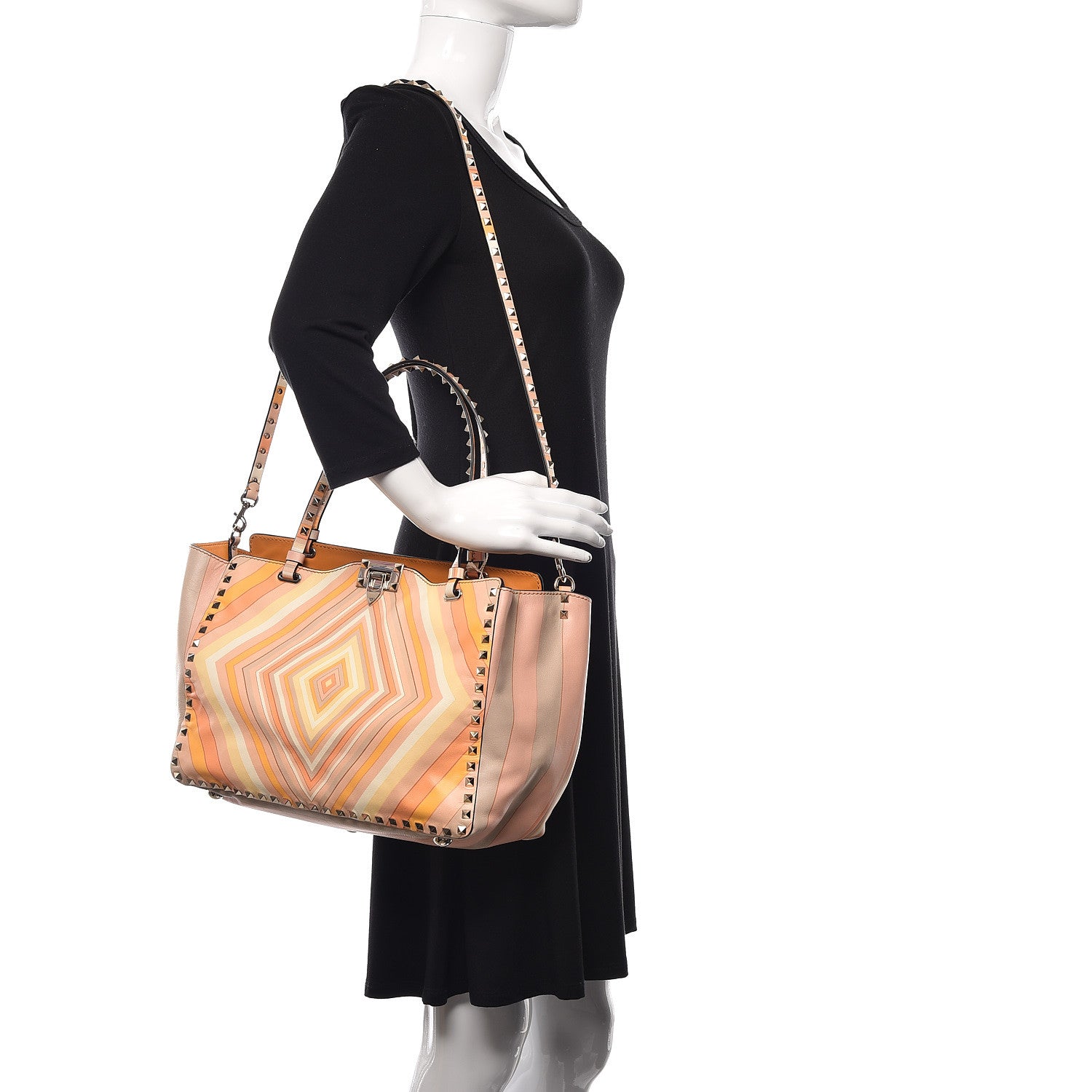 Valentino Garavani Vitello Native Couture 1975 Medium Rockstud Tote Mandarin Sorbet 2 of 11
