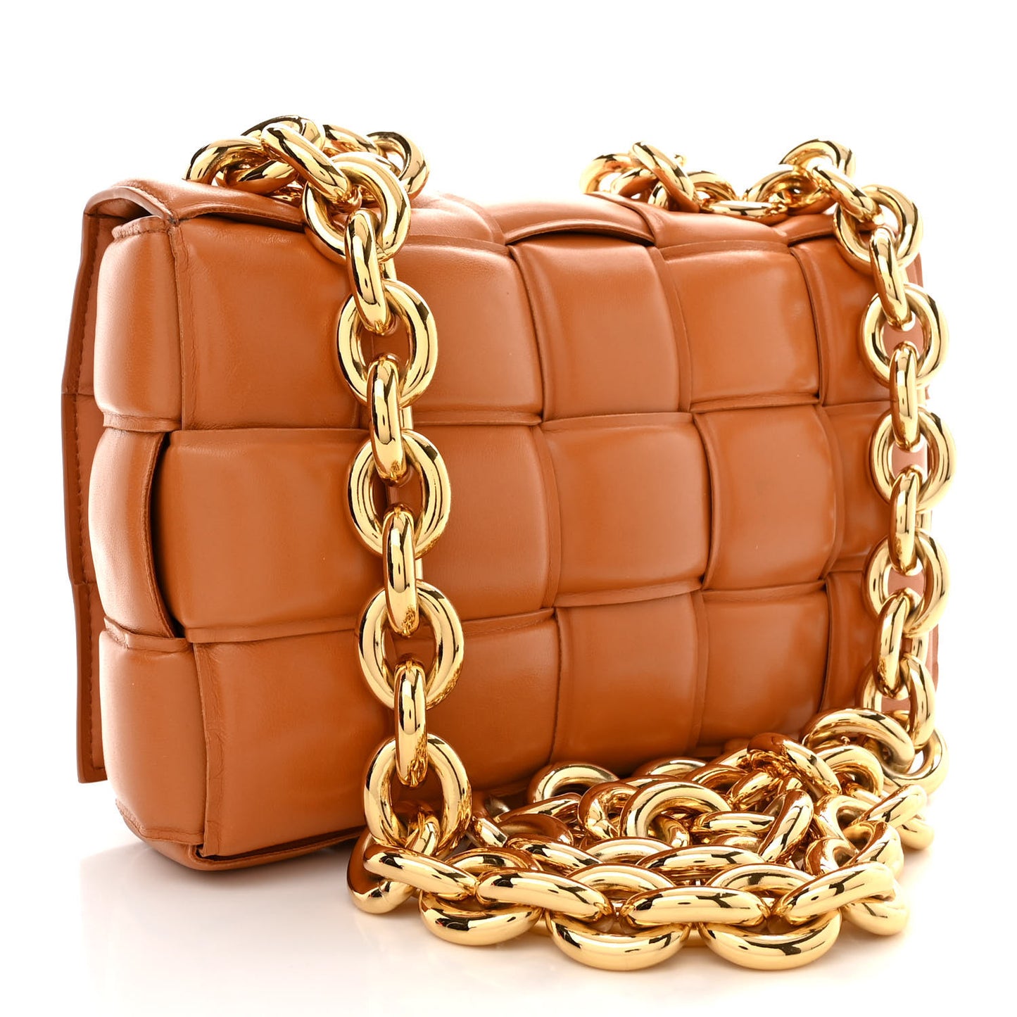 Lambskin Maxi Intreccio Padded Chain Cassette Crossbody Bag Clay