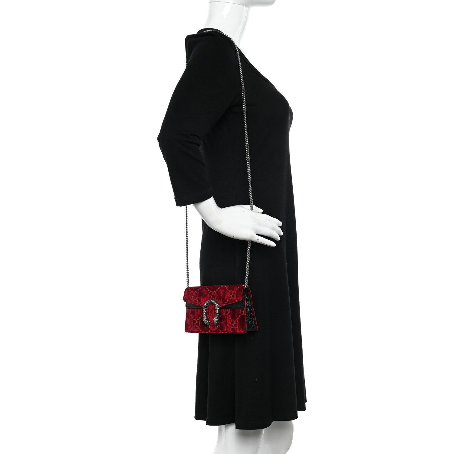 Gucci Velvet GG Monogram Super Mini Dionysus Shoulder Bag Red Cipria Black 2 of 12
