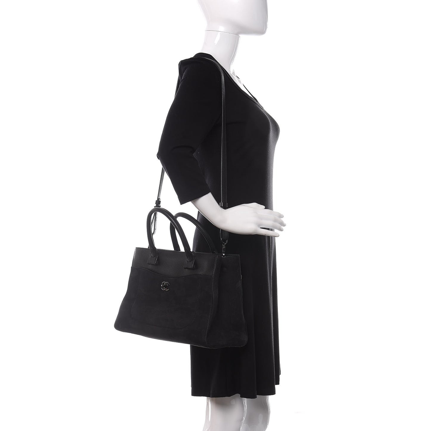 Grained Calfskin Suede Small Neo Executive Shopper Tote Black