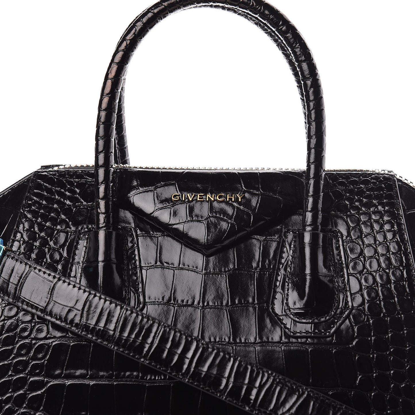 Calfskin Crocodile Embossed Small Antigona Black