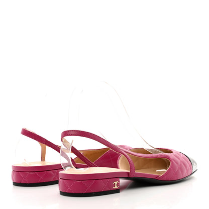 Chanel Lambskin Patent Cap Toe CC Slingback Flats 40 Pink Black 4 of 9