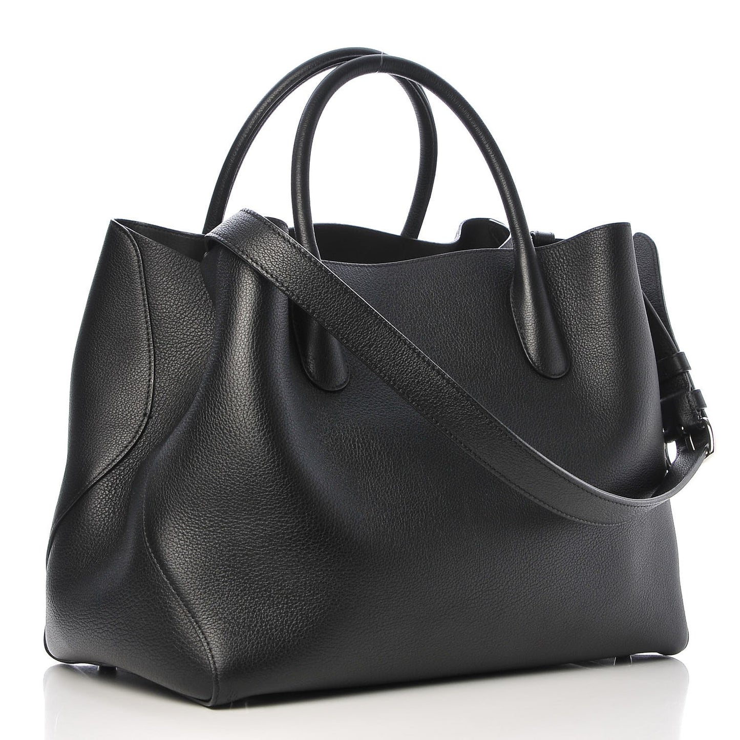 Supple Grained Calfskin Large Open Bar Tote Black