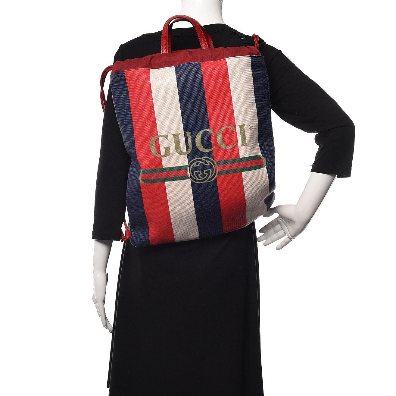 Gucci Canvas Logo Sylvie Stripe Drawstring Backpack Red 2 of 10