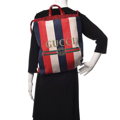 Gucci Canvas Logo Sylvie Stripe Drawstring Backpack Red 2 of 10