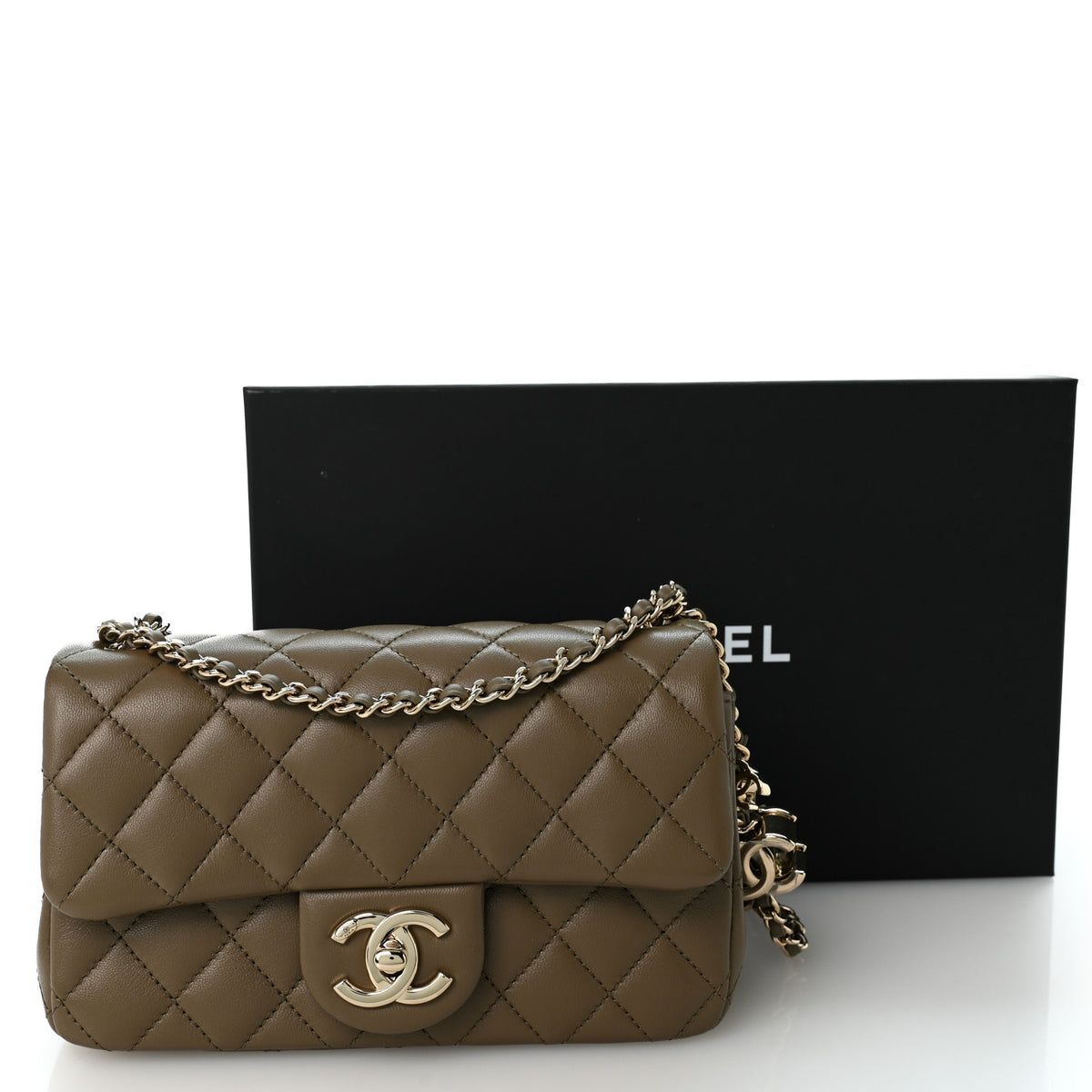 Chanel Lambskin Quilted Mini Rectangular CC Slide Flap Dark Khaki 11 of 11