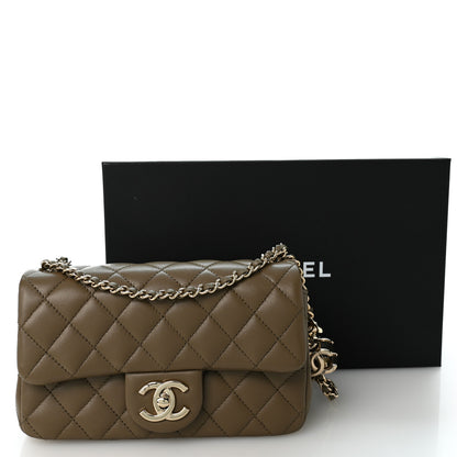 Chanel Lambskin Quilted Mini Rectangular CC Slide Flap Dark Khaki 11 of 11