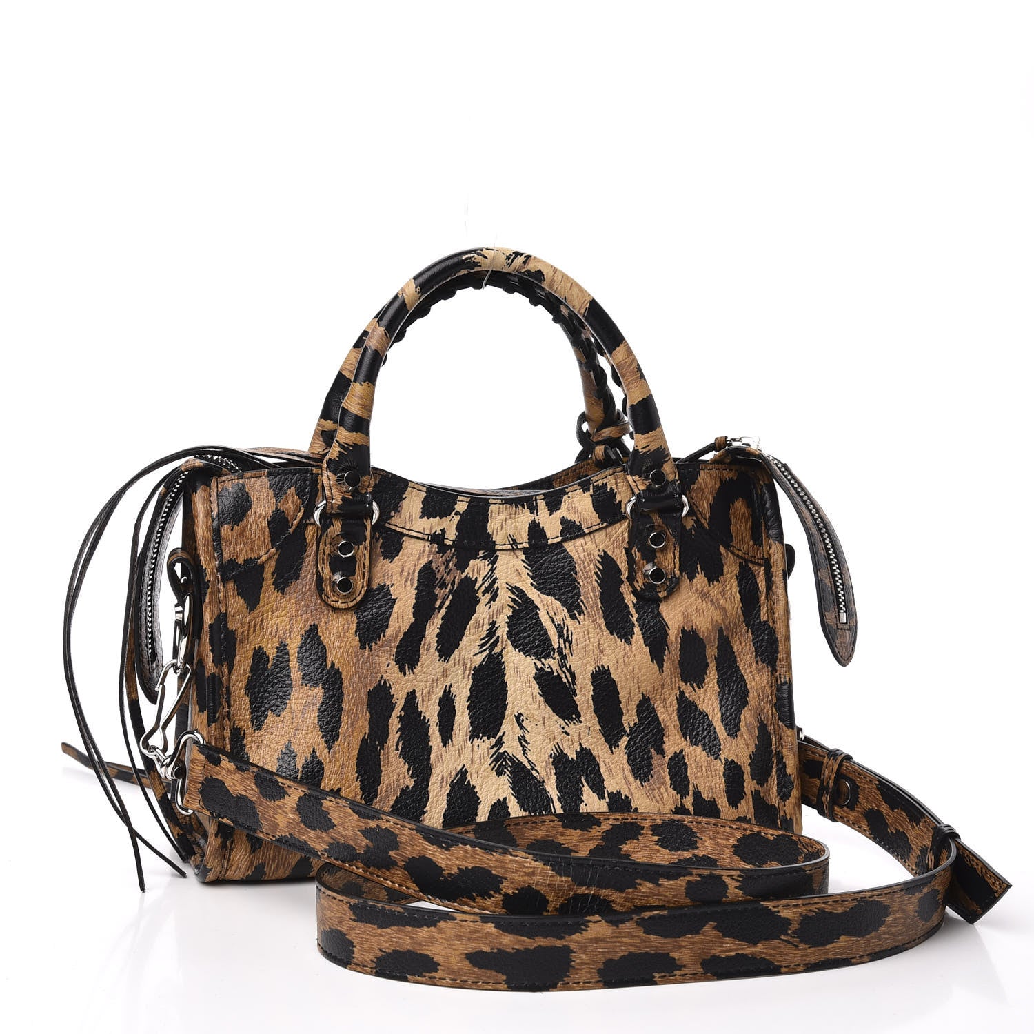 Balenciaga Smooth Calfskin Leopard Print Classic Silver Hardware Mini City Beige 2 of 10