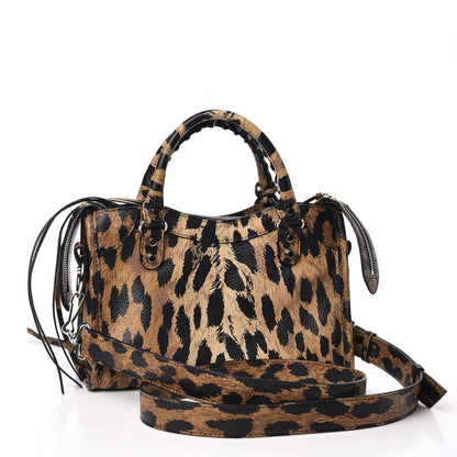 Balenciaga Smooth Calfskin Leopard Print Classic Silver Hardware Mini City Beige 2 of 10