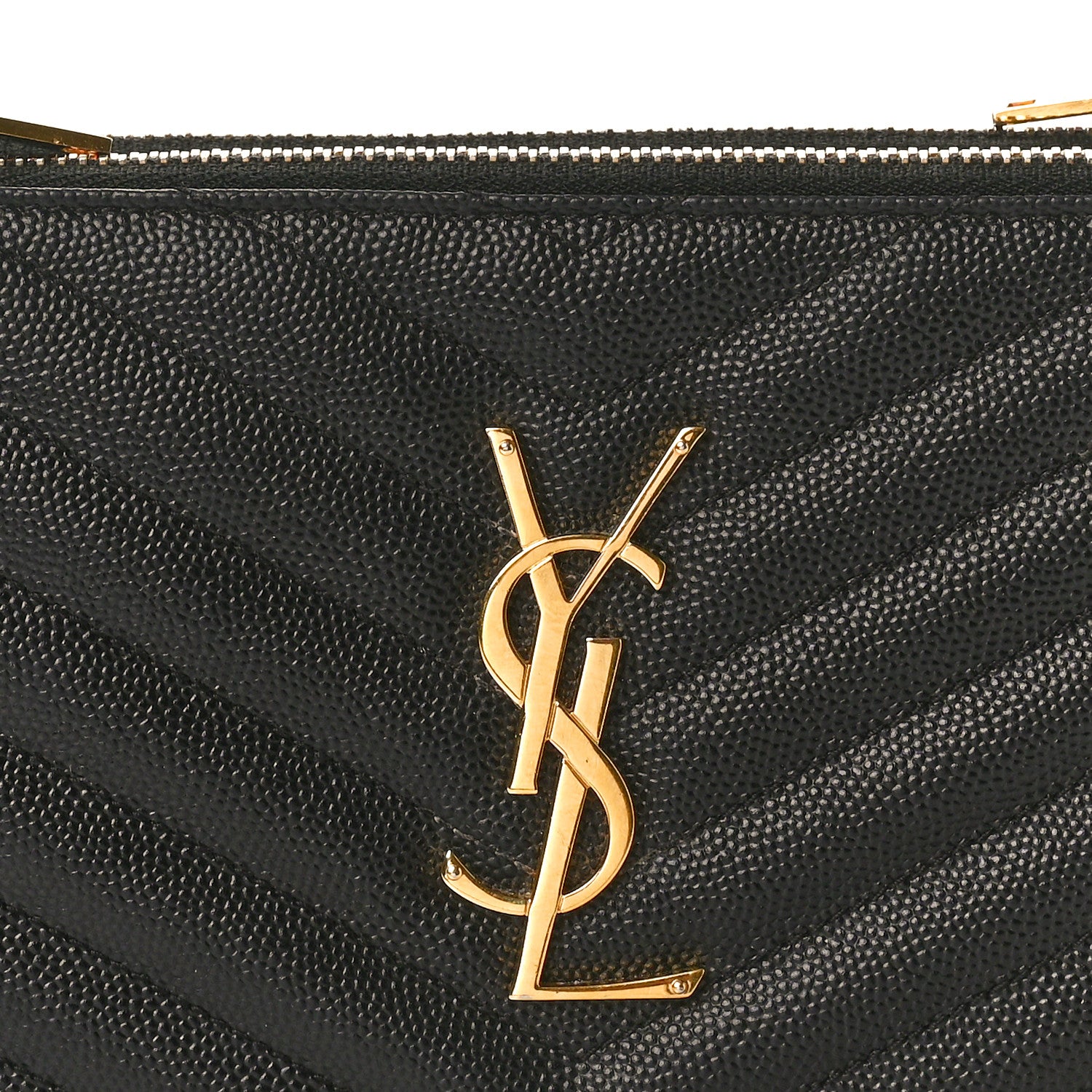 Saint Laurent Grain De Poudre Matelasse Chevron Monogram Double Zip Wallet Black 8 of 10