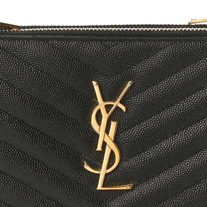 Saint Laurent Grain De Poudre Matelasse Chevron Monogram Double Zip Wallet Black 8 of 10