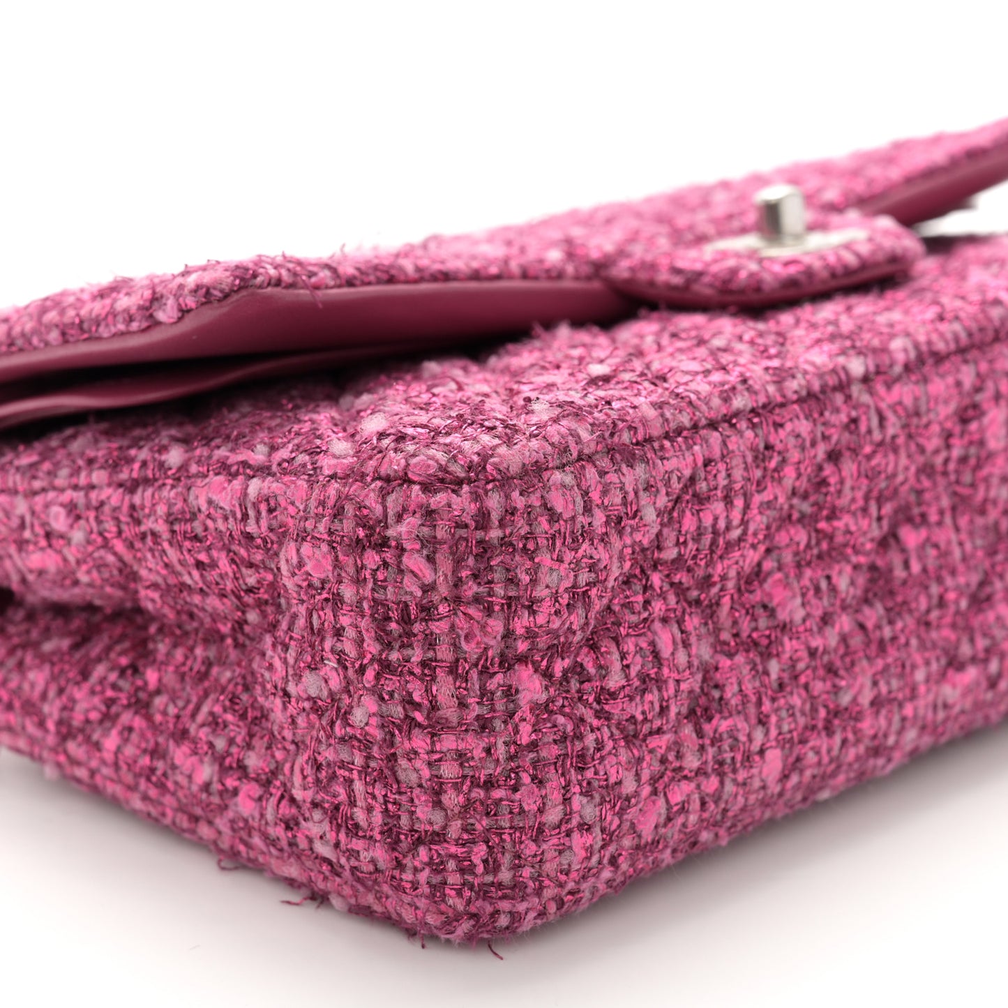 Metallic Tweed Quilted Medium Double Flap Pink