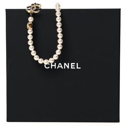 Chanel Pearl Crystal CC X Choker Necklace Gold White 5 of 5