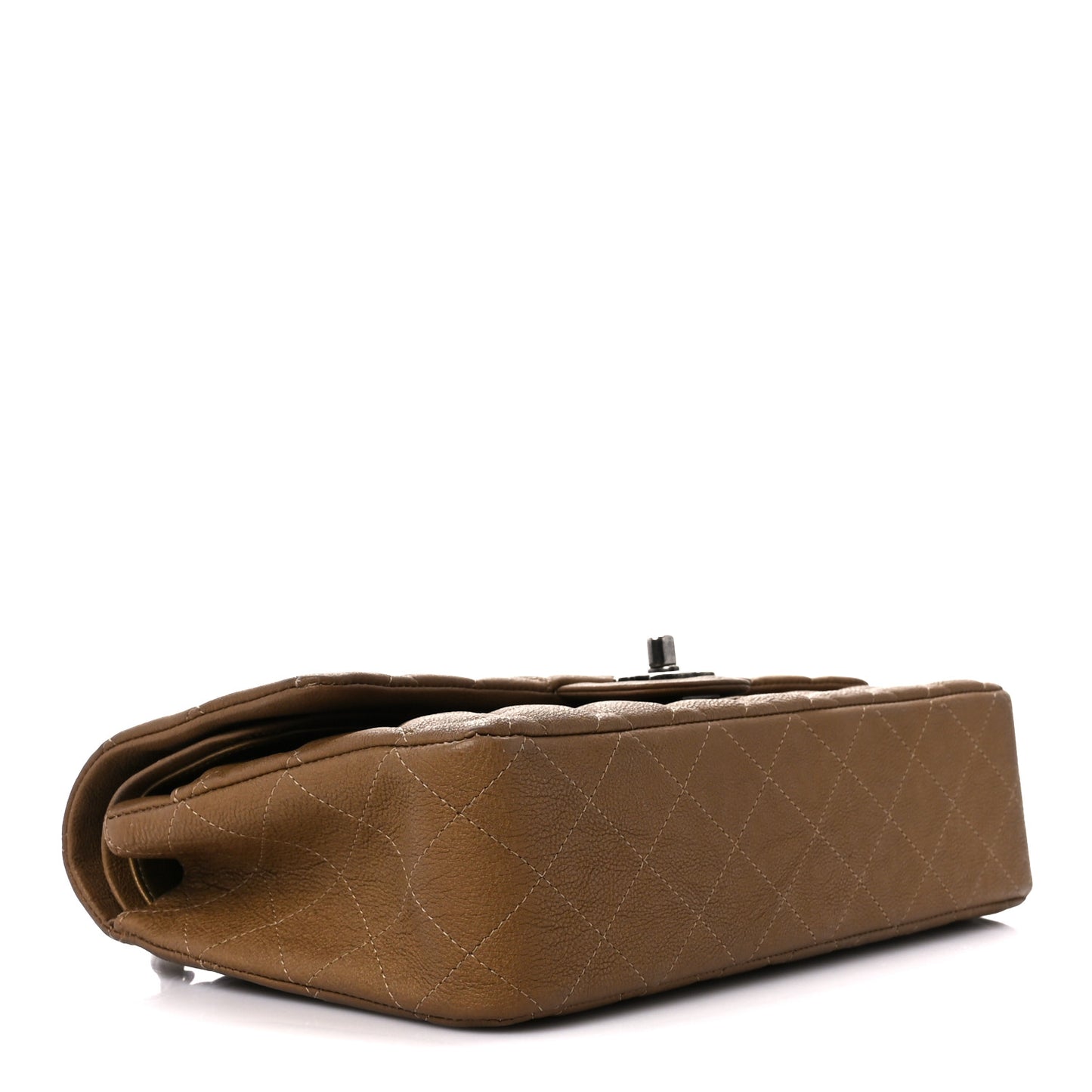 Iredescent Calfskin Quilted Medium Double Flap Dark Gold