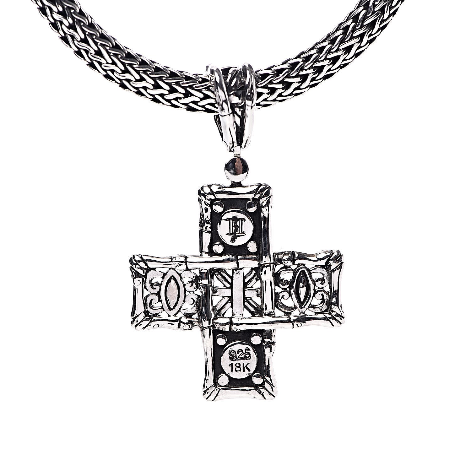 John Hardy Sterling Silver 18K Yellow Gold Cross Pendant Necklace 5 of 6