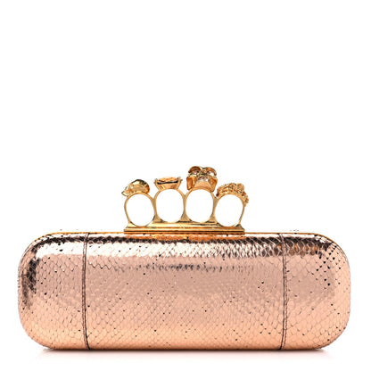Alexander McQueen Snakeskin Knuckle Box Clutch Rose Gold 1 of 12