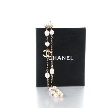 Chanel Crystal Pearl CC Bow Long Necklace Light Gold 7 of 7