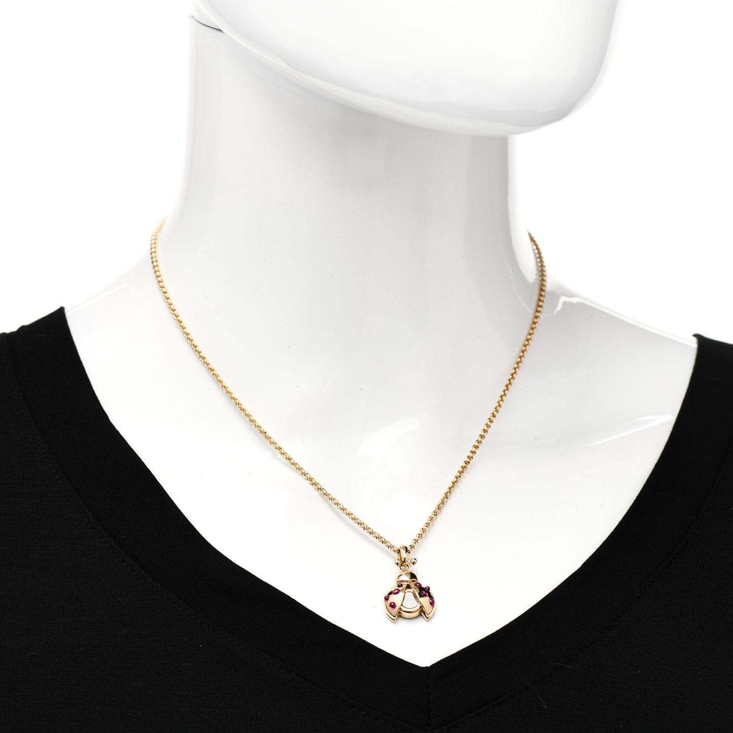 18K Yellow Gold Diamond Ruby Happy Diamonds Ladybug Pendant Necklace