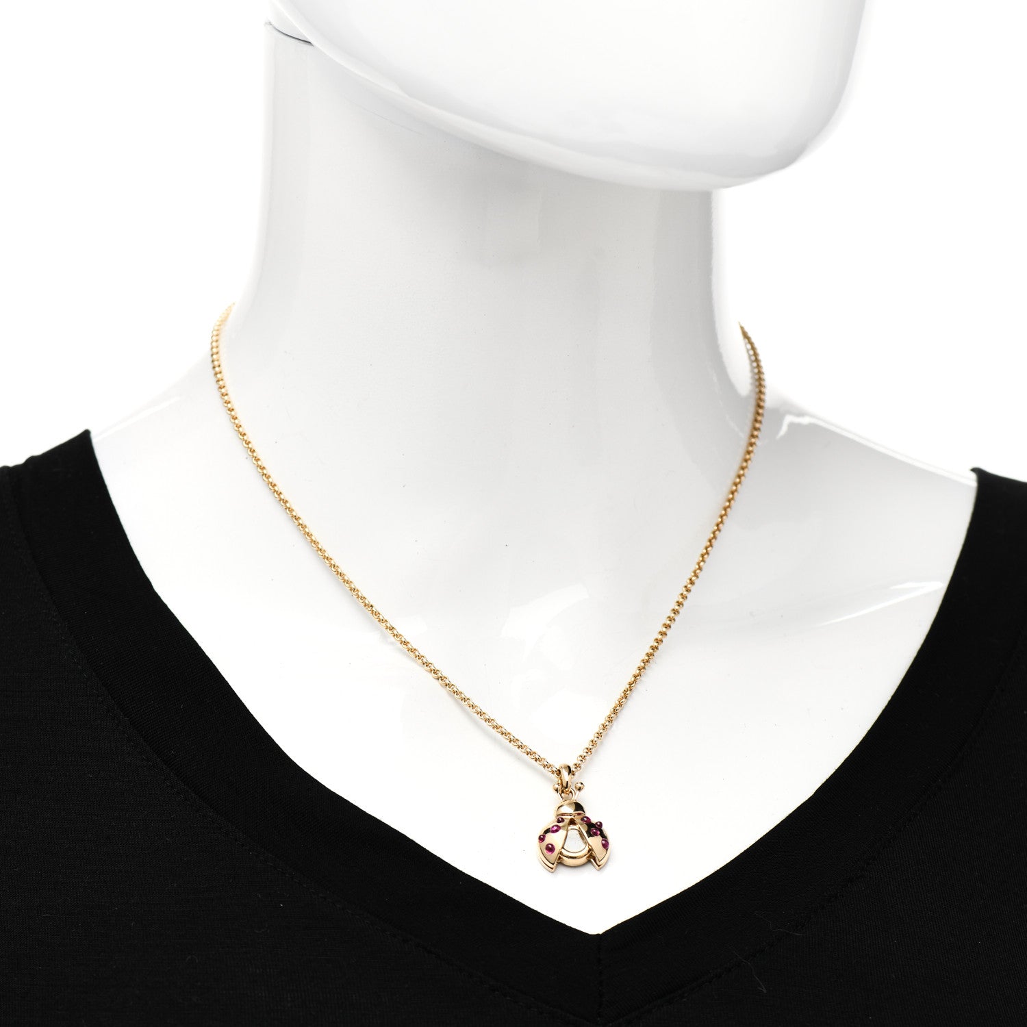 Chopard 18K Yellow Gold Diamond Ruby Happy Diamonds Ladybug Pendant Necklace 2 of 7