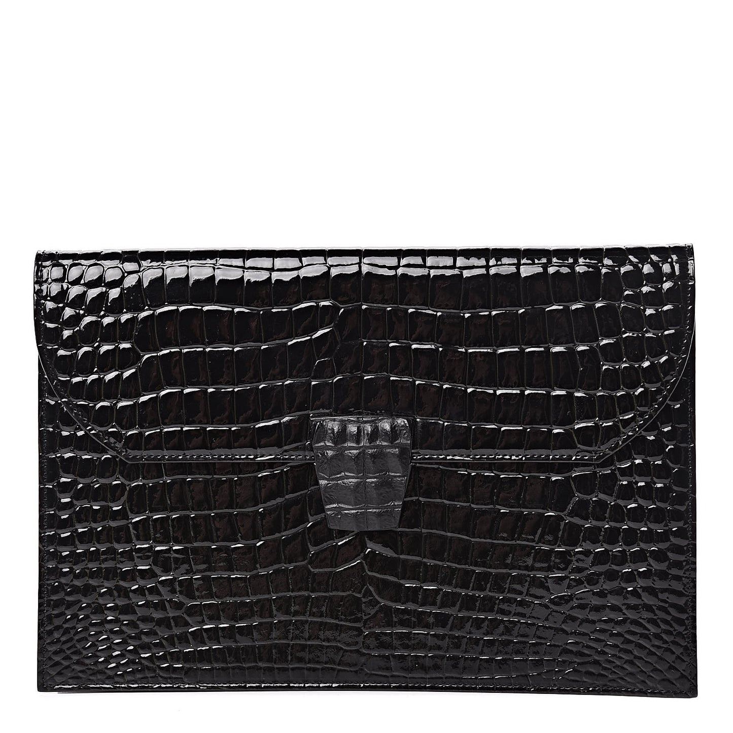 Calfskin Crocodile Embossed Clutch Black