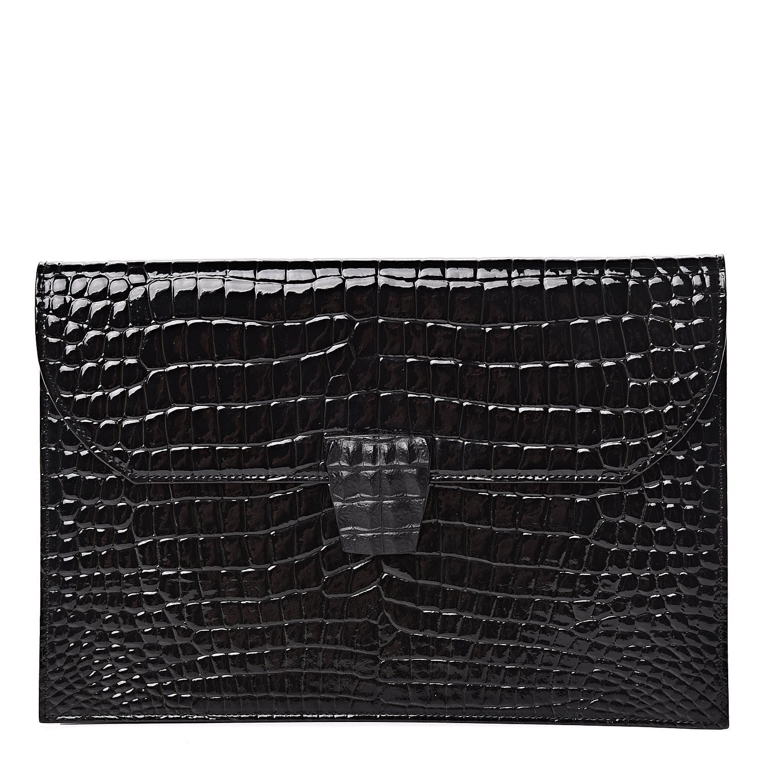 Saint Laurent Calfskin Crocodile Embossed Clutch Black 1 of 9