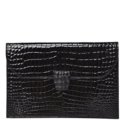 Saint Laurent Calfskin Crocodile Embossed Clutch Black 1 of 9