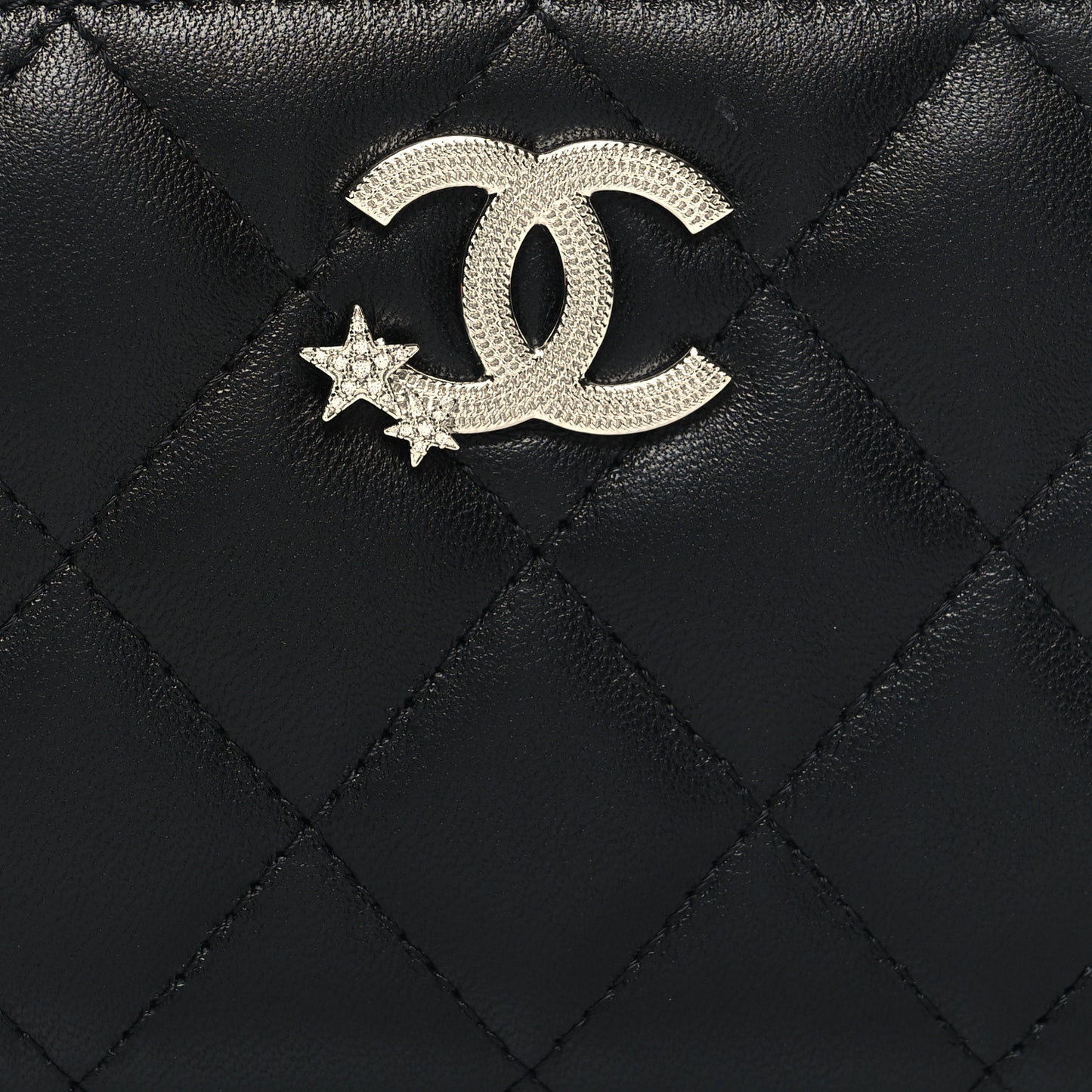 Lambskin Crystal Star Quilted Studded CC Zip Around Card Holder Wallet Black