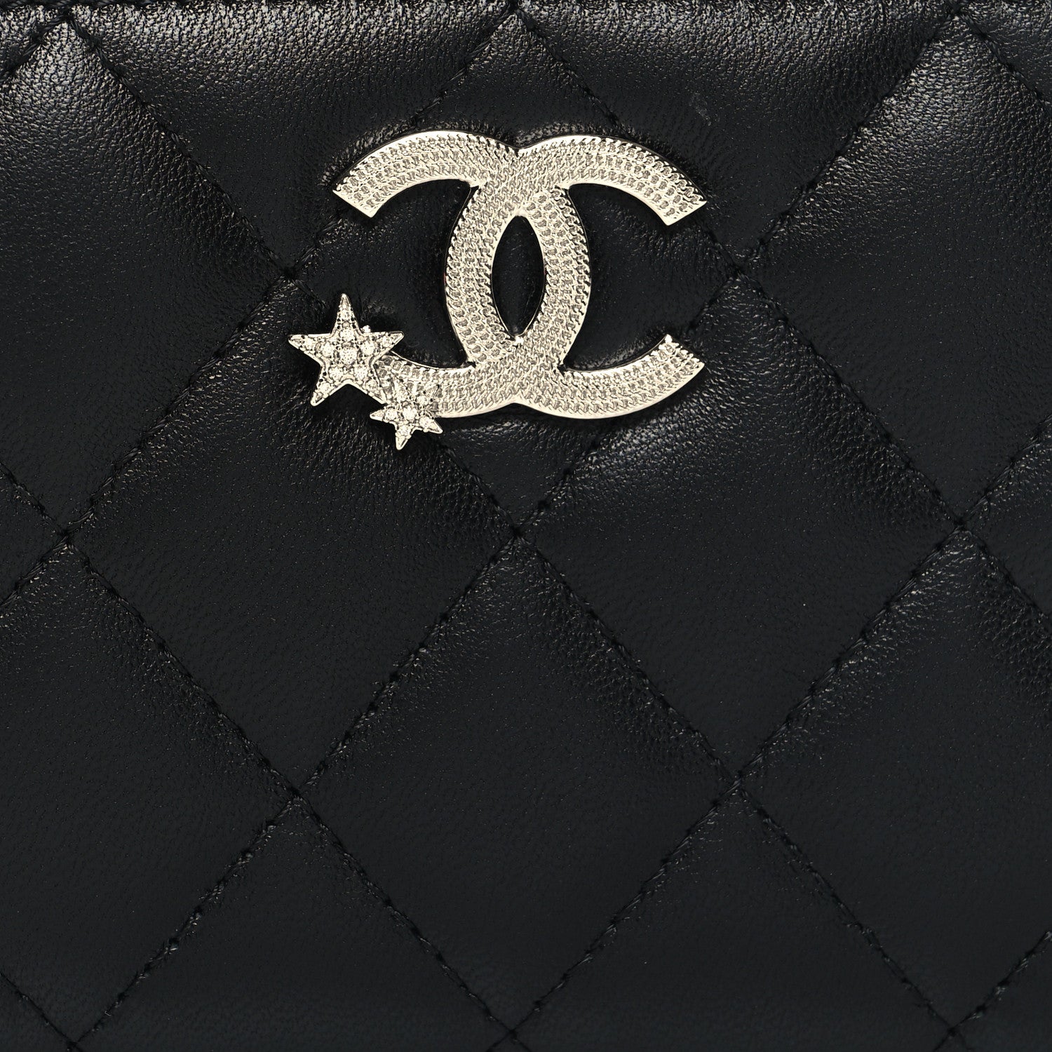 Chanel Lambskin Crystal Star Quilted Studded CC Zip Around Card Holder Wallet Black 8 of 8