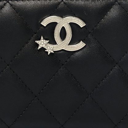 Chanel Lambskin Crystal Star Quilted Studded CC Zip Around Card Holder Wallet Black 8 of 8