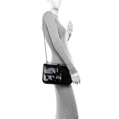Valentino Garavani Patent Monochrome Medium Glam Lock Rockstud Flap Black 2 of 11