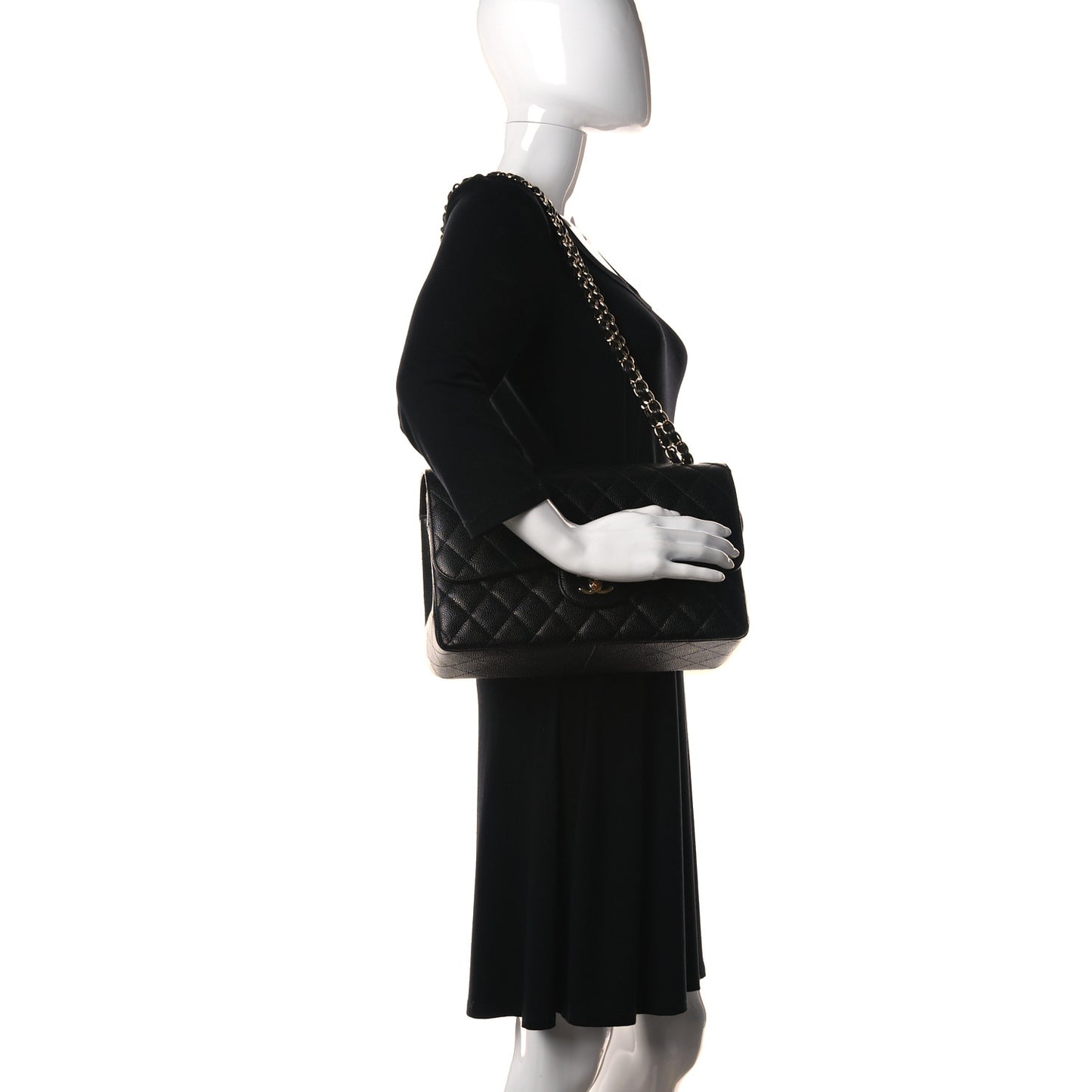Caviar Quilted Jumbo Double Flap Black