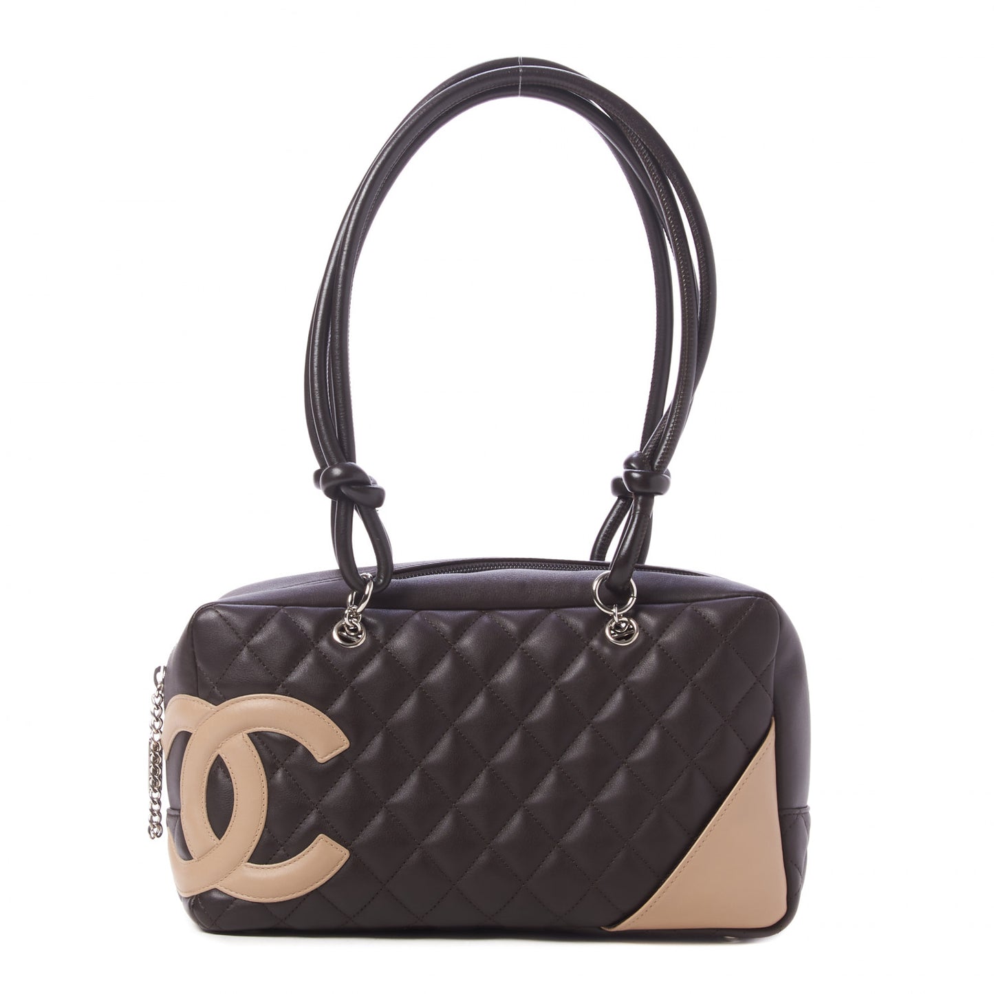 Calfskin Quilted Cambon Large Bowler Brown Beige
