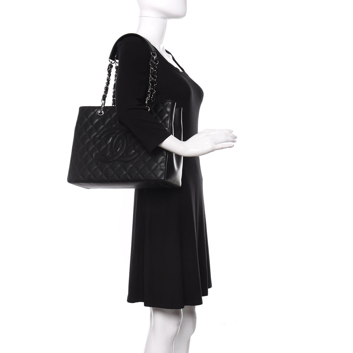 Caviar Quilted Grand Shopping Tote GST Black
