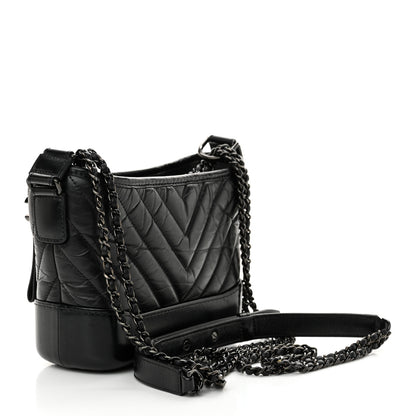 Chanel Aged Calfskin Chevron Quilted Small Gabrielle Hobo So Black 3 of 11