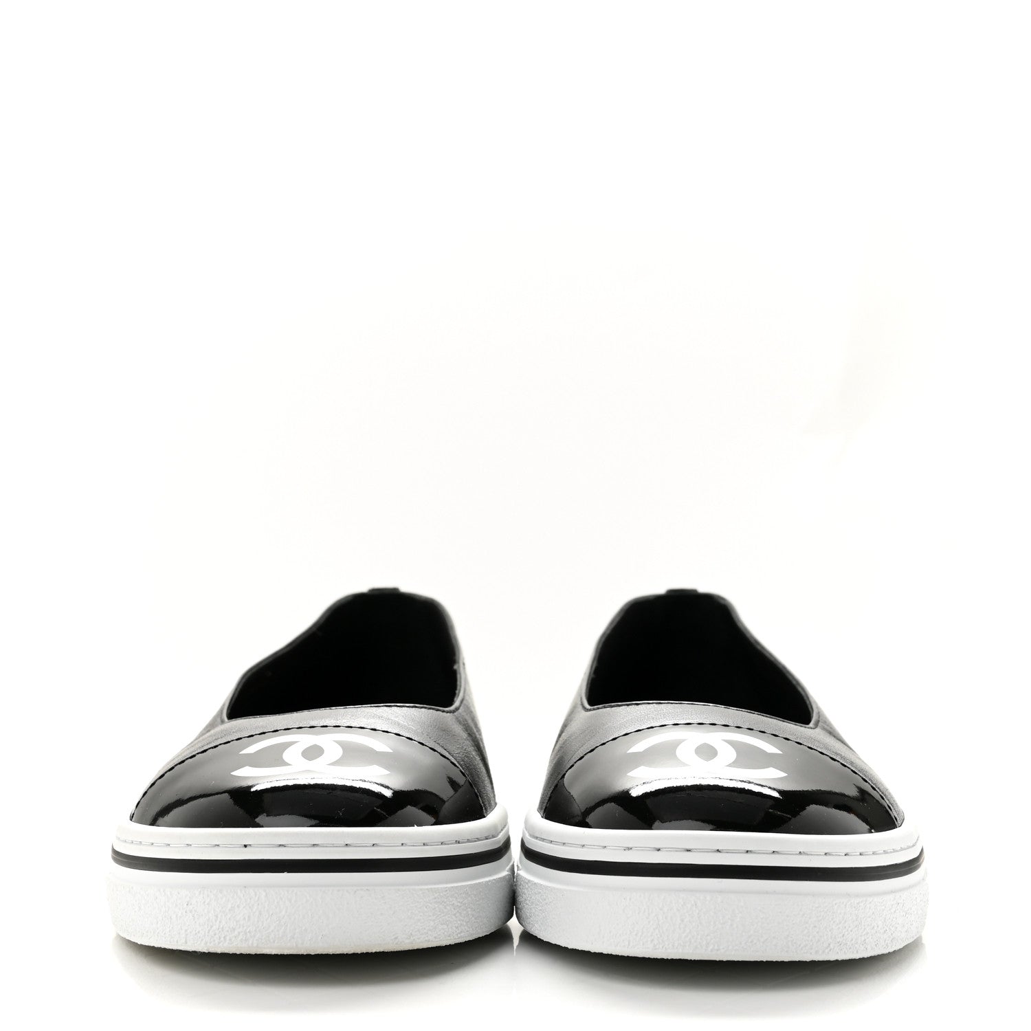 Chanel Crumpled Shiny Lambskin Mary Jane Flats 39.5 Black White 3 of 10