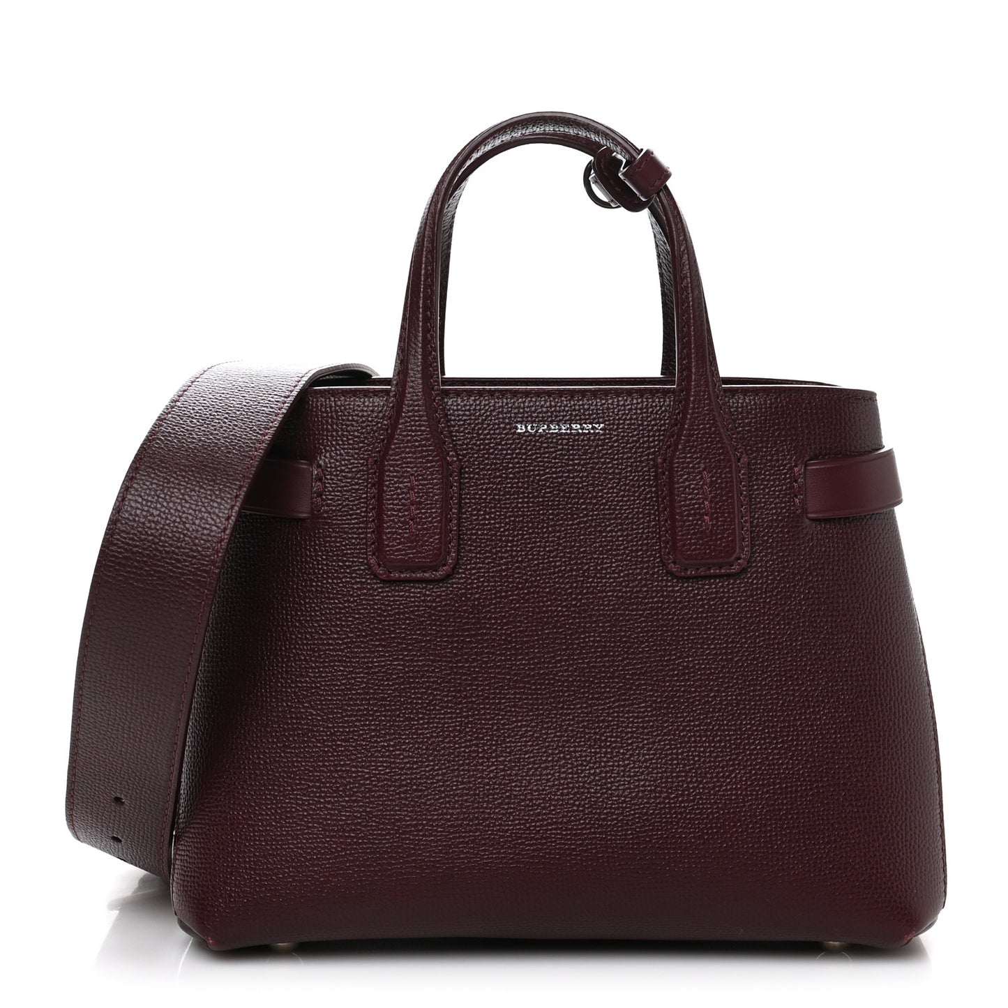 Grainy Calfskin House Check Small Banner Tote Mahogany Red