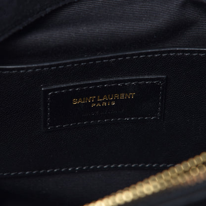 Saint Laurent Suede Mixed Matelasse Triquilt Large Monogram Envelope Satchel Black 7 of 19