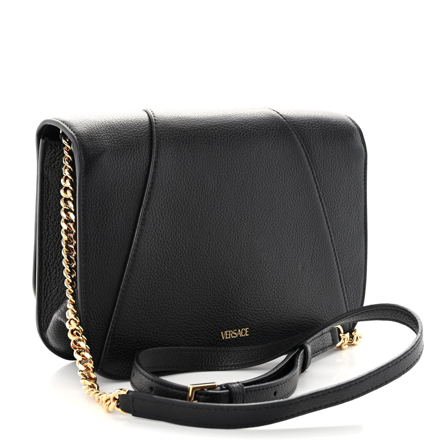 Grainy Calfskin Virtus Chain Crossbody Black