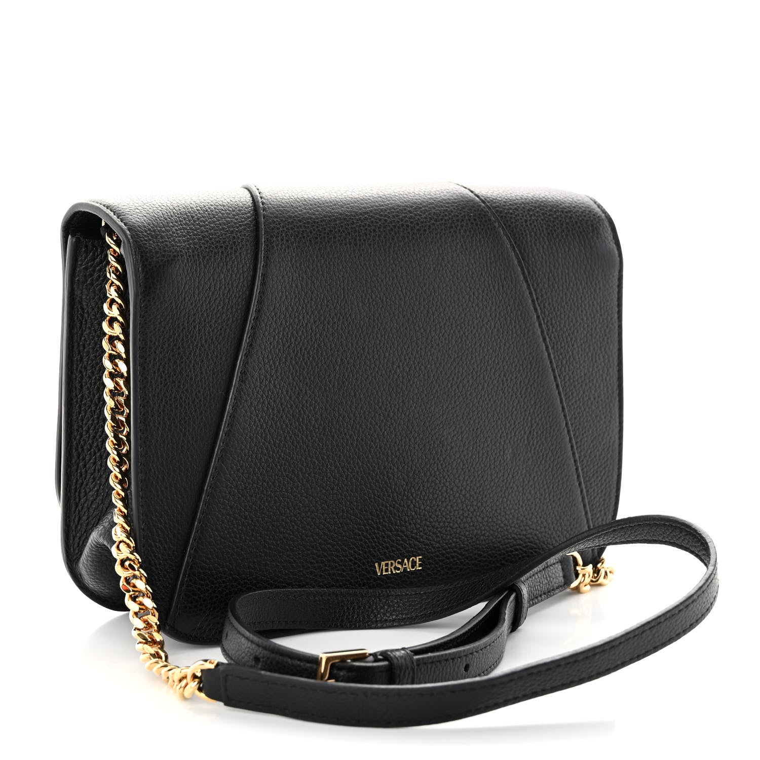 Versace Grainy Calfskin Virtus Chain Crossbody Black 3 of 9