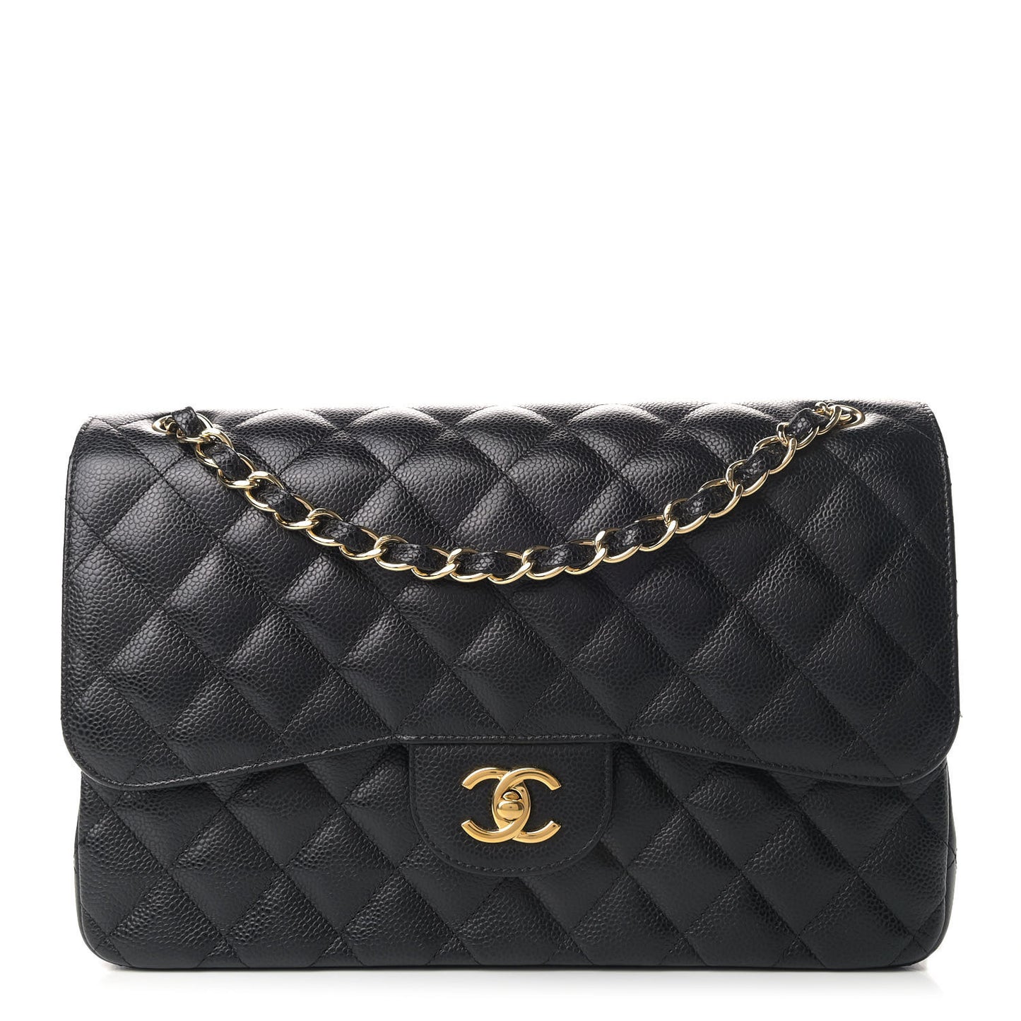 Caviar Quilted Jumbo Double Flap Black